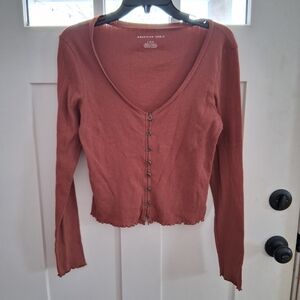 American Eagle Outfitters Women's Terracotta Button-Down Shirt